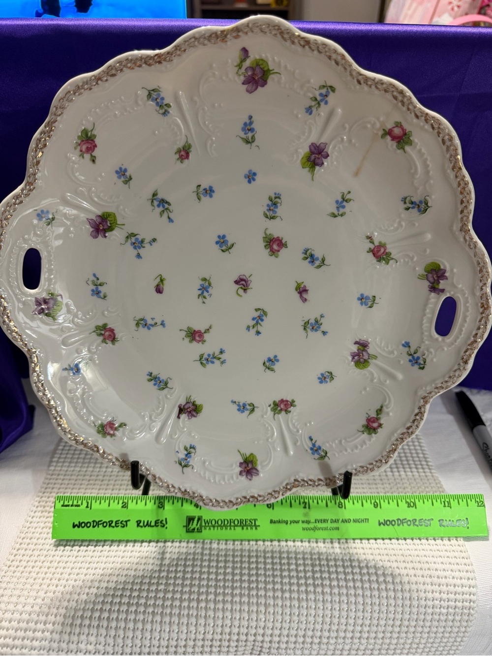 Porcelain Serving Platter in White with Pink & Blue Floral Pattern